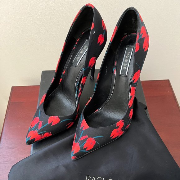 RACHEL ZOE  BLACK RED FLORAL STILETTOS - Picture 7 of 8